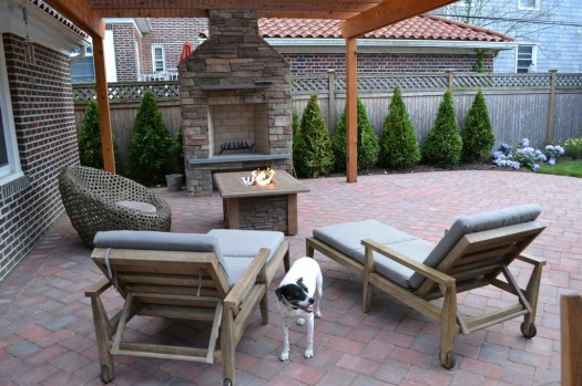 Natural Gas Fire Pit/Table: While this wood-burning cultured-stone fireplace is fixed in place, the beautiful fire pit table — also made of heavy durable materials — is light and easy to move to where you want to gather. Note: fireplace stone is Country Ledgestone (color “Bucks County”); fire pit table is “Snowbird” made with stainless steel burners.
