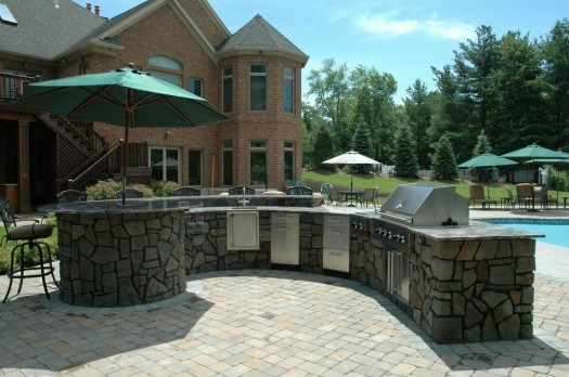 Kitchen Countertops: Outdoor kitchens can help with crowd control. If you have too many hands trying to help, it’s a great second prep area. Note: Because it is an “outdoor” kitchen, for ease in cleaning and maintenance, and the ability to sanitize, consider barbecue/refrigerator, etc. materials such as quality stainless steel.