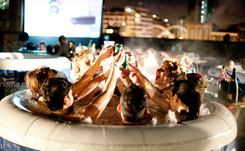 Celebrating in a Hot Tub: