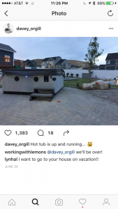 Social media announcement that April O's hot tub is up and running
