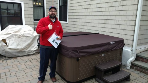 Best Hot Tubs Customer (Long Island/NY): Here is another Happy Best Hot Tubs (Westbury showroom) customer! Standing next to his newly delivered Bullfrog X6L Spa!