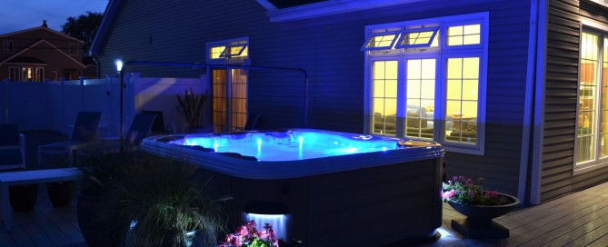 LED Interior Lighting: Even without recessing the hot tub into a deck, or creating a garden setting for it, a lighted spa on its own creates a beautiful scene at night. Interior LED custom packages are available -- as are floating LED lights, which can be purchased separately as inexpensive options.