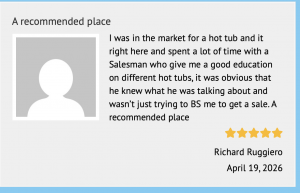 Positive review from Best Hot Tub client